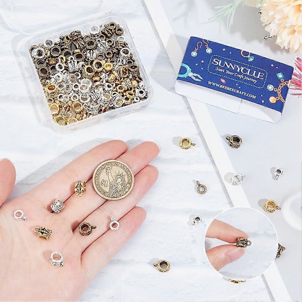 1 Ask 180 st 9 Stilar Bail Tube Pärlor Länkar Bail Pärla Glidande Charm Loop Hängare Dangle Antik Tibetansk Silver Gyllene Koppling Kolonn Pärla för Europeiska
