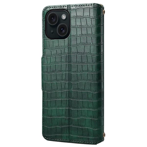 För iPhone 15 Läderfodral Krokodiltextur Plånbok Fullt Skydd Telefonfodral