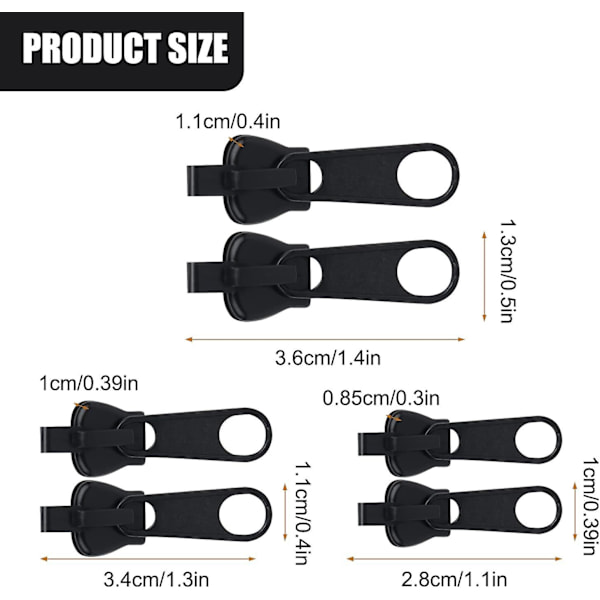 12 stk. Zip Puller, Zip Slider Reparasjonssett Øyeblikkelig Kit Avtakbar Glidelåshode Slider Erstatning Øyeblikkelig Glidelåserstatning Slider Puller for Jakke Kåpe Su