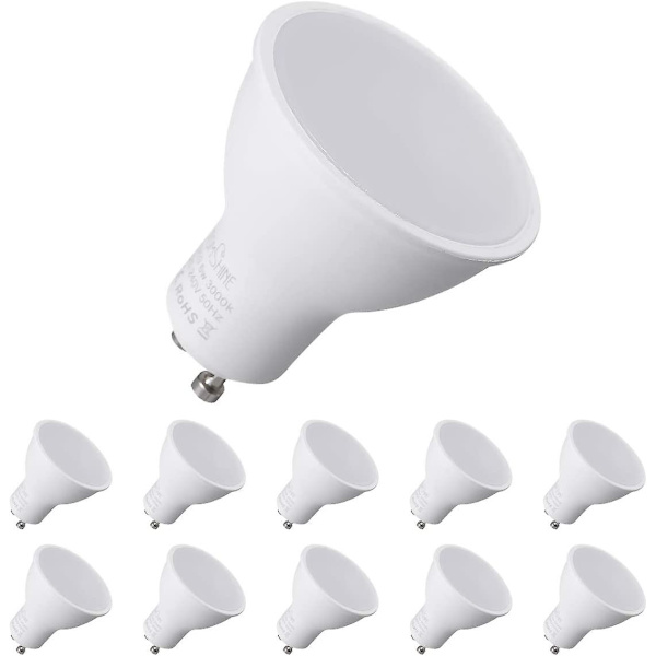 10-pack GU10 LED-lampor, 7W motsvarande halogenlampa 70W, 550 ml, varmvit 3000K, 120 graders vidstråle, LED-spotlampor [energiklass A++] [energiklass F]