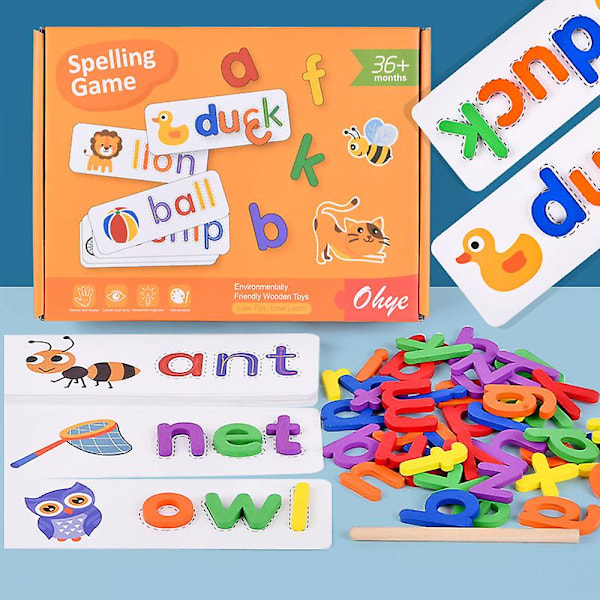 60 stk. Barnespill med staveord Gutter og jenter Kognitivt engelsk alfabet Barnehage Baby Tidlig utdanning Pedagogiske puslespillleker