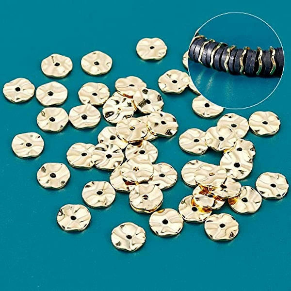 50 st 18K guldpläterade distanspärlor Platta runda lösa pärlor Mässing Vågiga skivpärlor för DIY smyckestillverkning Hantverk