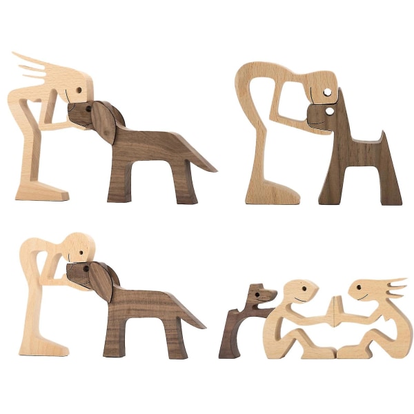 Familie Valp Tre Hund Håndverk Figur Skrivebord Bord Ornament Utskjæringsmodell Hjemmekontor Dekor Kjæledyr Skulptur B06