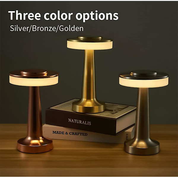 LED Bordlampe, Metall Trådløs Med Berøringssensor Oppladbar Skrivebords Nattlampe, Bar Restaurant Kaffe Soverom, (sølv)