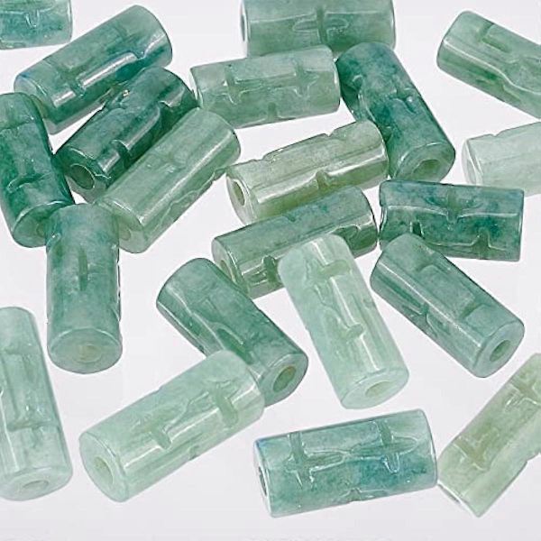16 st Naturliga Jadeitpärlor Kolonn Stenpärlor Rörform Jade Sten Gravyr Blomma Ädelstenspärlor för DIY Armband Halsband Smycken Hantverk Tillverkning