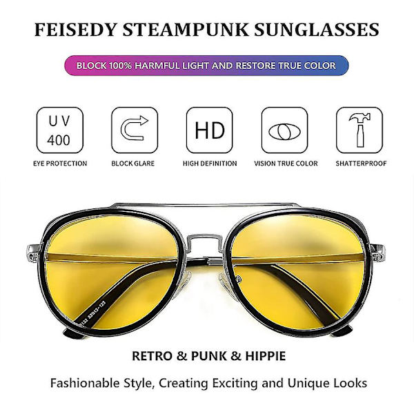 Retro Steam Punk Solbriller Runde Steampunk Dobbelt Bro Aviator Briller Til Kvinder Mænd style8