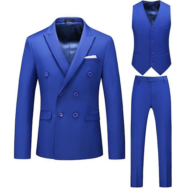 Miesten Puvut 2-Nappinen Slim Fit 3-osainen Puku blue L