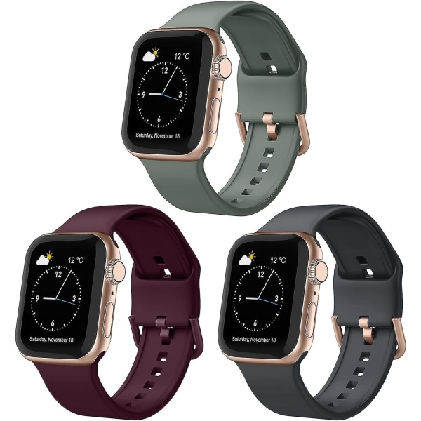 3 delar kompatibel med Apple Watch -band 41 mm 40 mm 38 mm, mjuk silikonrem med klassiskt spänne för Iwatch Series Se 7 6 5 4 3 2 1 för W