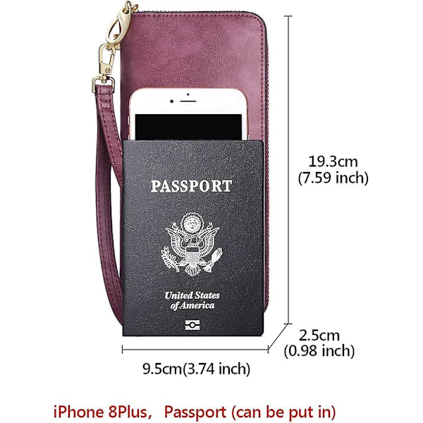 Ko Læder Clutch Punge til Kvinder Bifold Punge Store Punge med Lynlås, Koskind Dame Telefon Etui Tasker med Håndledsrem Kortholder (Lilla)
