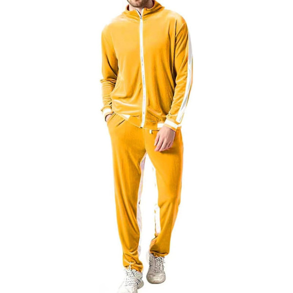 Mjukisdress i sammet för män, avslappnad jacka och byxor Yellow M