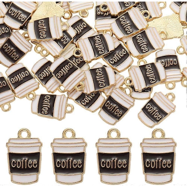 1 Ask 80 st Kaffeberlocker Bulk Mini Kaffekopp Berlock med Ordet Kokosnöt Söt Legering Emalj Guld Brun Café Dryck Berlocker