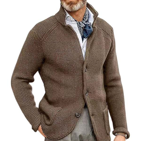 Höst Vinter Ståkrage Koftong Kostym Tjockad Stickad Kostym Jacka 2XL Khaki