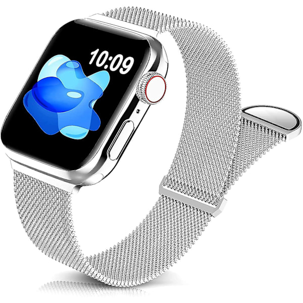 Metal Rustfrit Stålbånd Kompatibelt Med Apple Watch Remme 38mm 40mm 41mm, Sort Løkke Justerbar Rem Magnetisk Armbånd Til Iwatch Serie 7 6 5 4 Sliver 38 40 41 mm