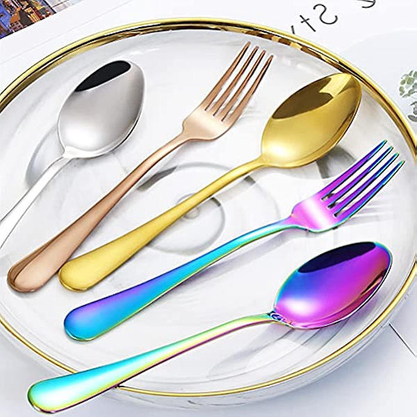 1 Setissä 5 Osainen Ruokailuvälinesetti Sisältäen 2 Haarukkaa + 2 Lusikkaa + 1 Veitsen, Premium Uudelleenkäytettävä Ruokailuvälinesetti Täydellinen Matkustamiseen, Retkeilyyn ja Kotiin Silver