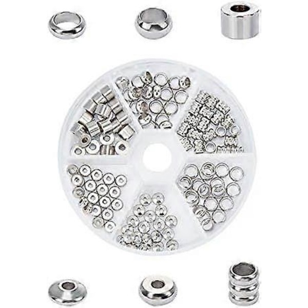 120 st 6 Storlekar Distanspärlor Rostfritt Stål Lösa Pärlor 4,5/5/6mm Kolonn & Rondelle & Ring & Platt Rund Distanspärla för DIY Smyckestillverkning Rostfritt S