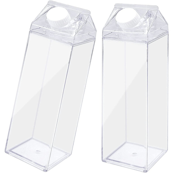 2-pack transparent mjölkförpackning vattenflaska återanvändbar fyrkantig mjölkflaska för mjölkdryck juice (500 ml)