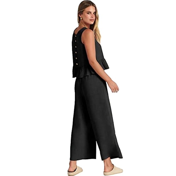 Sommersæt til kvinder, 2-delt, afslappet tanktop og bukser Black M