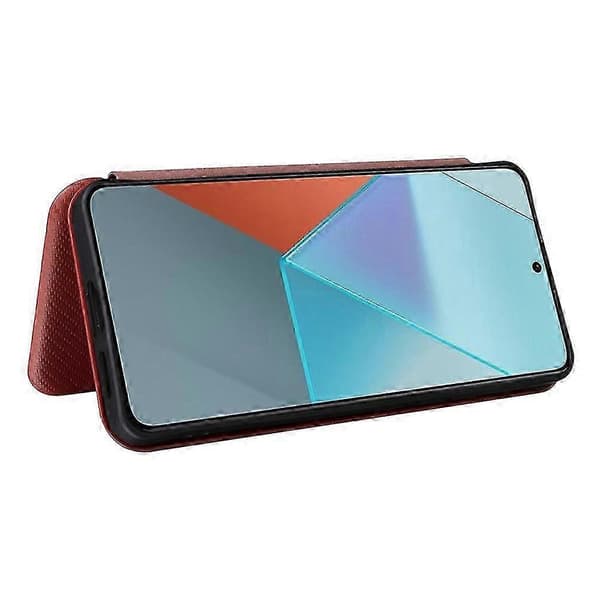 För Xiaomi Redmi Note 13 Pro 5g Läderfodral Med Kortfack Kolfibertextur Brown