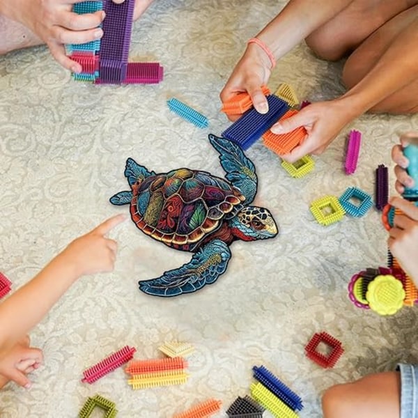 Turtle Pussel för vuxna, Wood Turtle Puzzle,Träpussel Vuxen sköldpadda - Utmanande leksak havssköldpadda formad färgglada trä pussel för vuxna