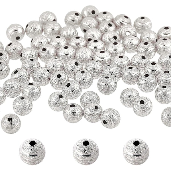 1 Ask 100 st 8mm Silver Spacer Pärlor Små Runda Mässingspärlor Legering Texturerad Metall Glansig Sömlös Tiny Rondelle Lösa Spacer Pärlor för Smyckestillverkning B