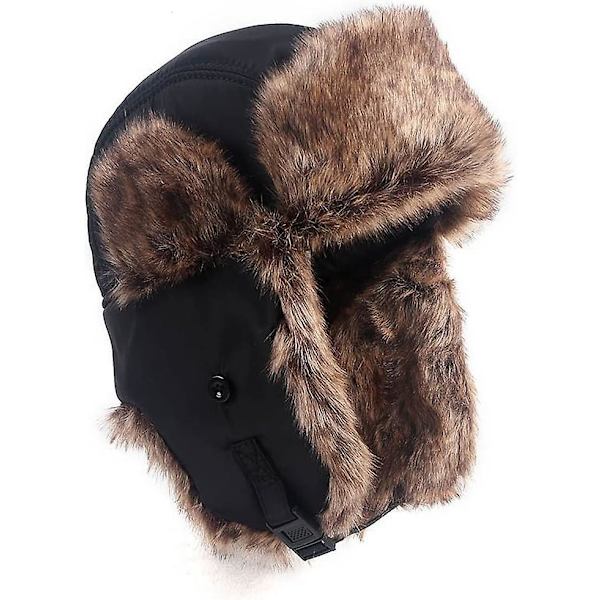 Vattentäta Rysska Bombermössa för Män Vinter Varma Öronklaffar Snö Skidmössa (Storlek: XL, 59-61cm)