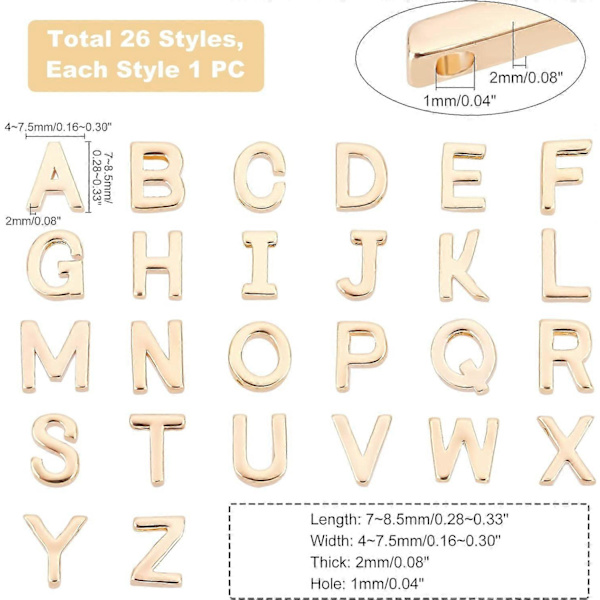 26 Stilfulla Alfabetiska Bokstavspärlor 14K Guldförgyllda A-Z Bokstavsberlocker Långvariga Versaler Pärlor Mässing Initialberlocker Hängsmycken för Meningsfulla Presenter B