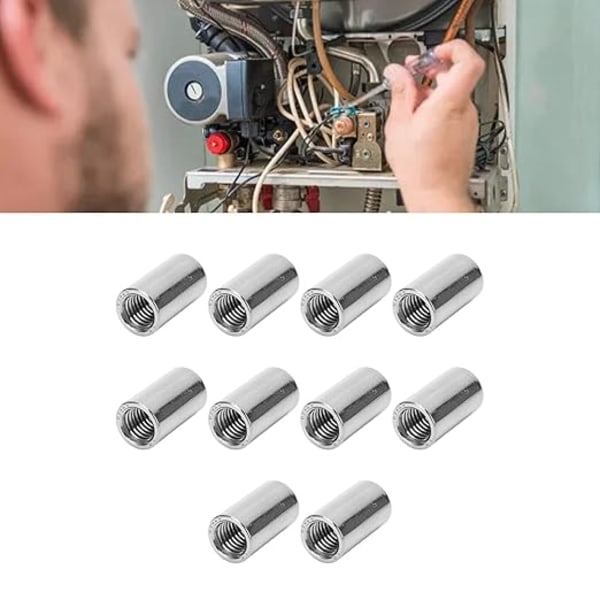 10 kappaletta pitkiä jatkomuttereita M10 x 1,5 mm 14 mm ulkohalkaisija 25 mm