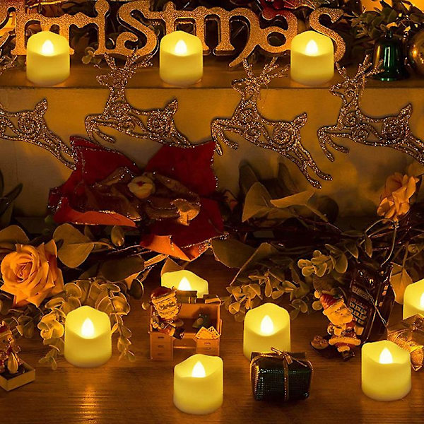 24 st LED-ljus med timer, flamlösa värmeljus för jul, varmvitt