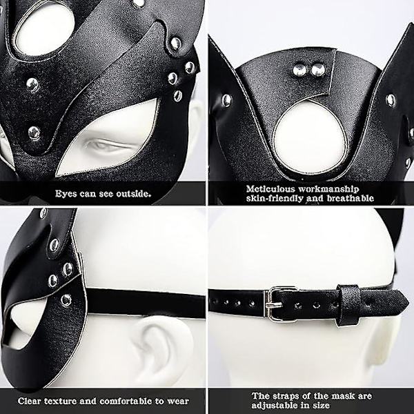 Kvinnor Läder Katt Mask Sexig Halv Ansikte Ögonmask Cosplay Kostym Rekvisita Halloween Fest Maskerad Mardi Gras B