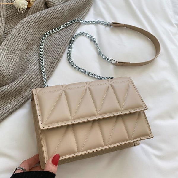 Fashion Kedja Väska Retro Atmosfär Messenger Väska Dam Artificiellt Läder Axelväska khaki