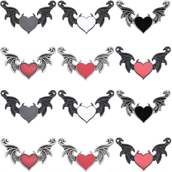1 Ask 12 st Bat Charm Gothic Style Halloween Bat Wing Charm Svart Vit Röd Hjärta Charms Djävulsvingar Länkar Dubbel Loop Länkande Connector Charm