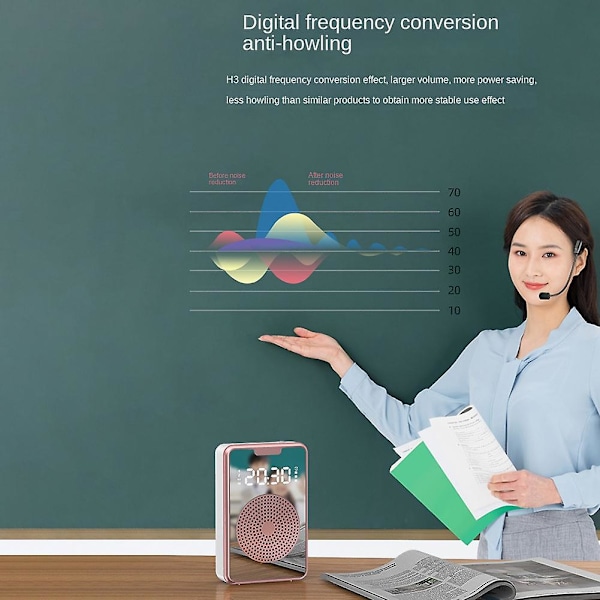 Trådlös Röstförstärkare Bluetooth Mikrofon Högtalare med Mikrofon Headset, För Guide-Svart