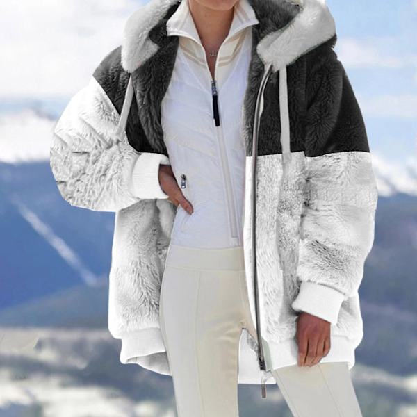 Fleece Hættefrakke til Kvinder Langærmet Lynlås Lomme Hætte Holder Varmen i Det Kølige Vejr XL Gray