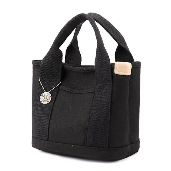 Canvas tote taske til kvinder, canvas håndtaske med flere indvendige lommer, lynlåslukning med vedhæng, ensfarvet Portable Black