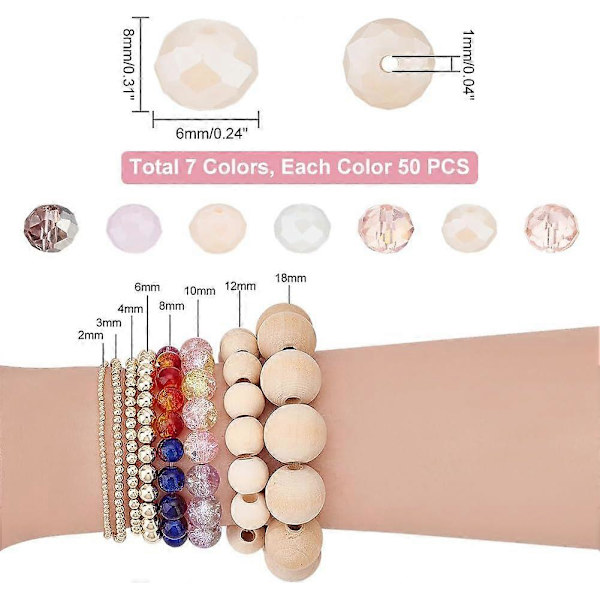 350 stk. Facetterede Glasperler 7 Farver Rondelle Glasperler Pink Serie Krystalglasperler 8x6mm Glashåndværksperler til Smykkefremstilling DIY Håndværk Bryllup