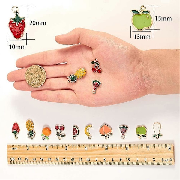 40 kpl Hedelmäkoru Syksyn Sadonkorjuun Teemaan, Metalliseos Emali Ananas Mansikka Kirsikka Omena Banaani Persikka Riipus DIY Korujen Valmistukseen