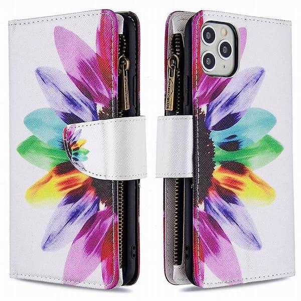 Kompatibel med iPhone 13 Wallet Case, Multifunktionel Læder Lynlås Pung Wallet Case style 2 iPhone13pro max
