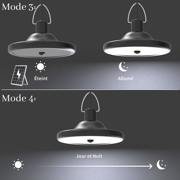 Solcellelampe, 4 moduser, 6 lysstyrker, med bevegelsessensor, fjernkontroll, hvitt lys