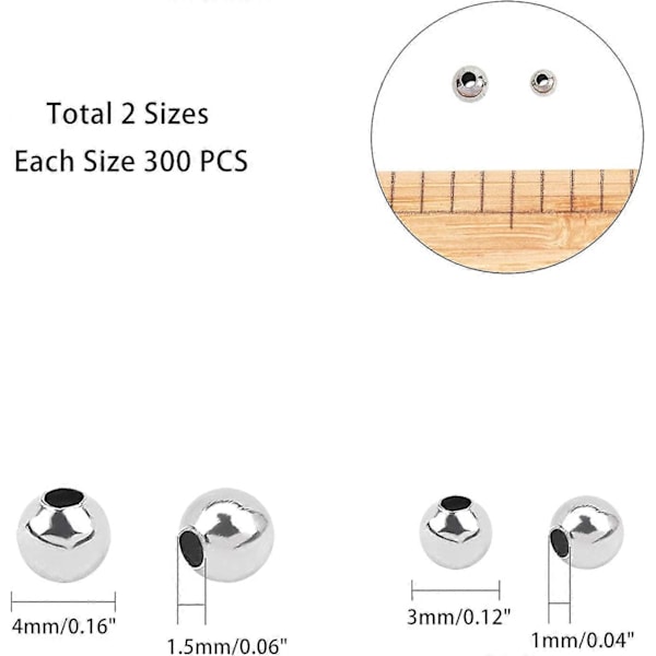 600 stk. 2 Størrelser 3mm/4mm Runde Afstandsperler Morse Kode Perler 316 Rustfrit Stål Løse Perler Små Hul Afstandsperler Glatte Overflade Perler Til DIY
