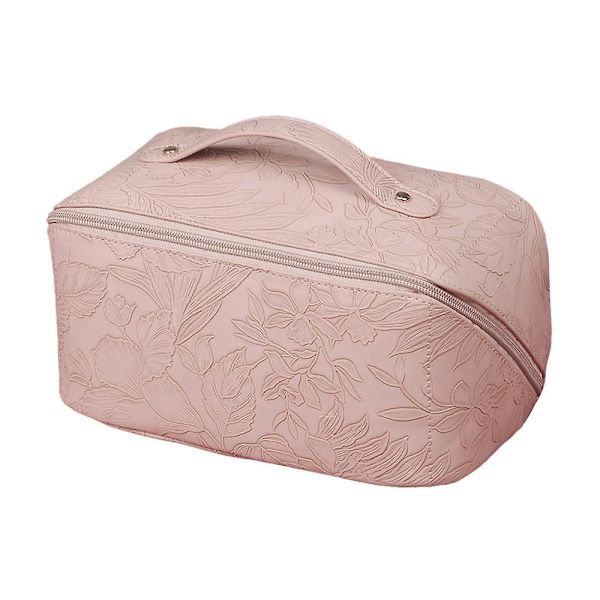 Kosmetisk väska Amazon Pu läder Stor kapacitet Stereo mönster Förvaring Tvätt Bärväska pink