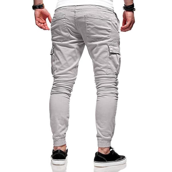 Cargobukser for menn med klafflommer, snor i livet og elastisk midje Light Grey S