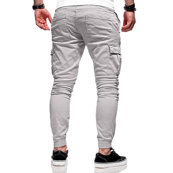 Miesten Laskos Taskuilla Varustetut Joustinvyötäröiset Cargo-housut Light Grey XL