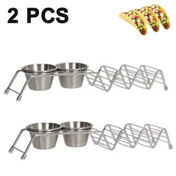 Taco Skal Stå Op Holdere - 2 Pak Premium Rustfrit Stål Taco Bakke Med 2 Salatkopper, Holder 3 Tacos Hver, Holder Skallerne Oprejst & Pæne
