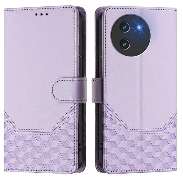 Honeycomb Prägling RFID Läder Telefonfodral För Doogee Note 59 / Note 59 Pro Light Purple