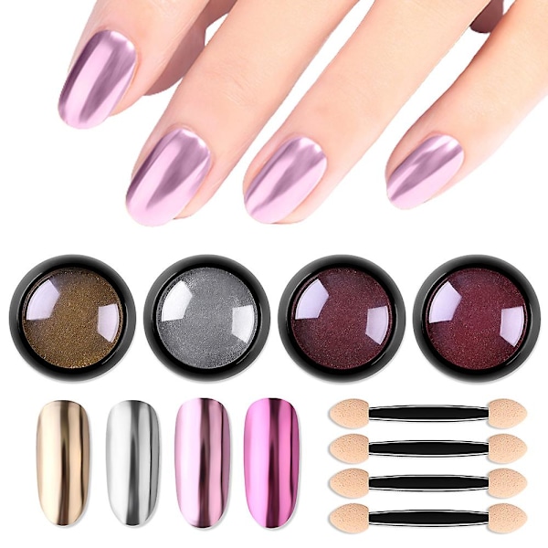 Nagelpulver Metall Spegel Mjöl Holografiskt Pigmentpulver Nagelkonst Dekoration Set 4 Lådor Set2