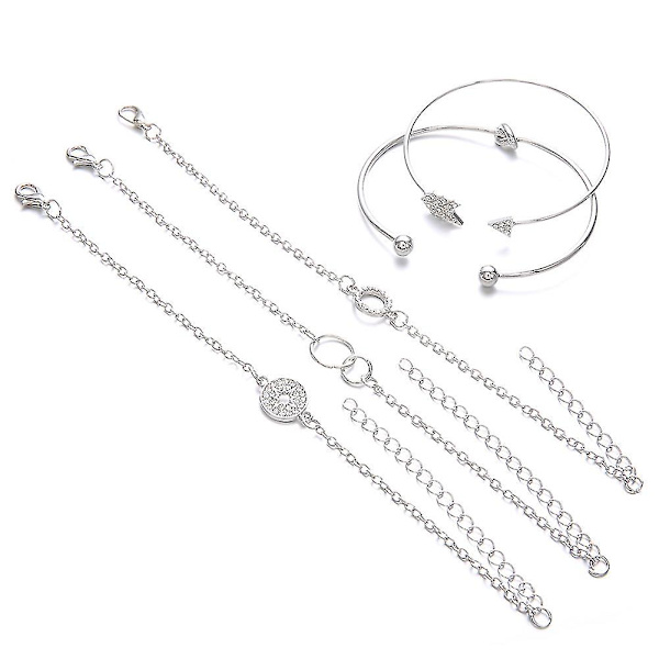 5 stk./sæt Dame Armbånd Boho Pilform Krystal Lille Kæde Armring Dame Smykker