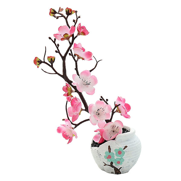 Simulerade blommor, gröna växter, krukväxter, simulerade plommonblommor krukväxter, heminredning, festdekoration pink
