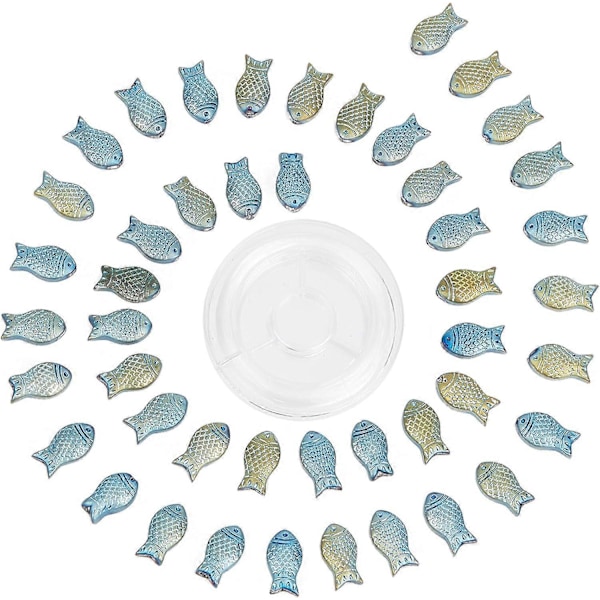 1 Æske 100 stk. Fiskeperler Bulk Glas Fiskeperle Charm Sommer Hav Ocean Dyr Spacer Perler Dobbeltsidet Små Fiske Løse Perler til Smykkefremstilling Perlearbejde