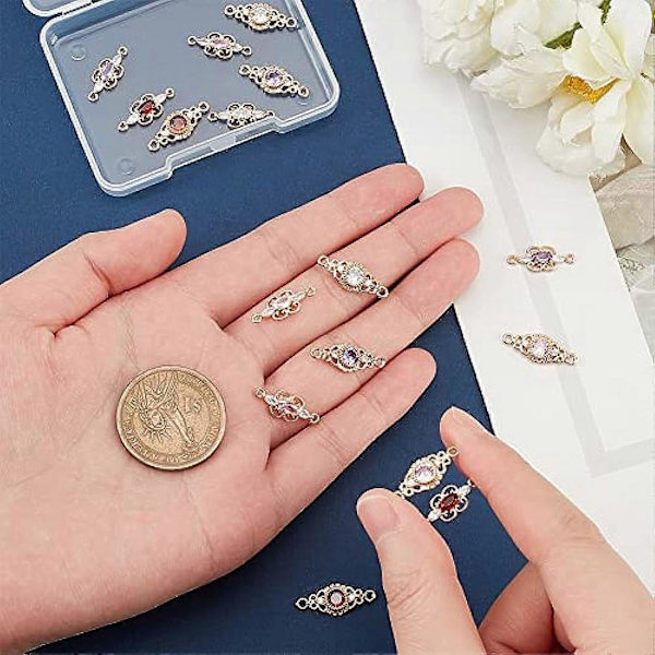 16 st Cubic Zirconia Länkar 8 Stilar Mässing Micro Pave CZ Sten Länk Charm Evighet Rymd Hänge