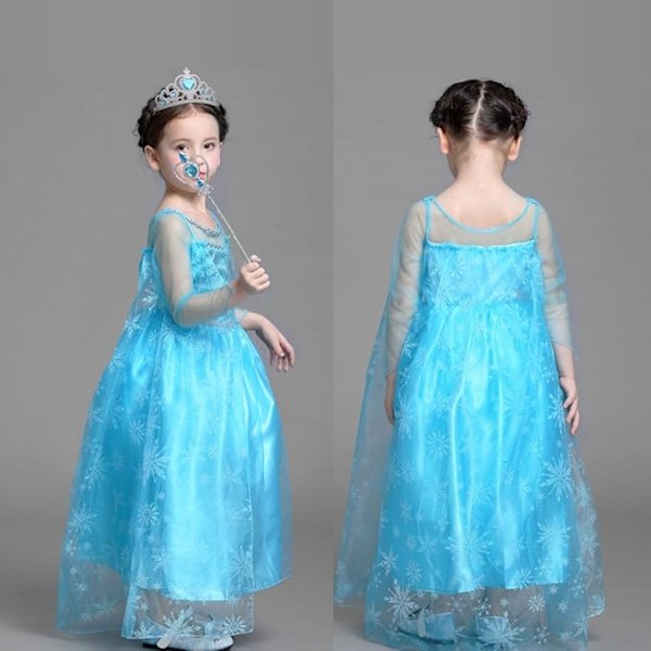 Prinsessaleikkiasusteet naamiaisiin, Prinsessakruunu/Elsa-asu peruukki/Tiara/Käsineet/Sauva/Sormus/Korvakorut/Kaulakoru, 2-10 vuotta vihreä